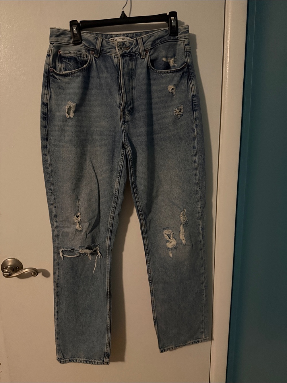 Zara Light Blue Distressed Boyfriend Jeans